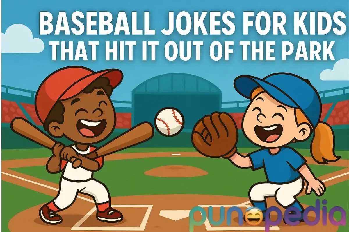 cartoon kids playing baseball laughing – baseball jokes for kids