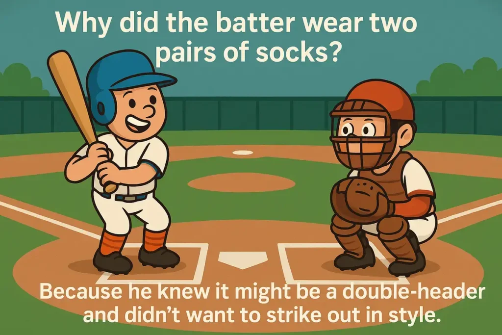 Funny cartoon about batter wearing two pairs of socks