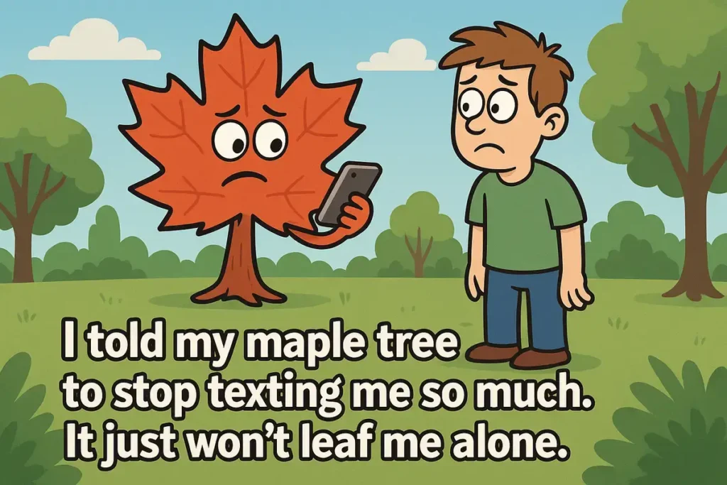 the humor harvest picking the best fall jokes maple tree texting pun cartoon