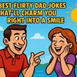 Funny cartoon showing best flirty dad jokes moment outdoors