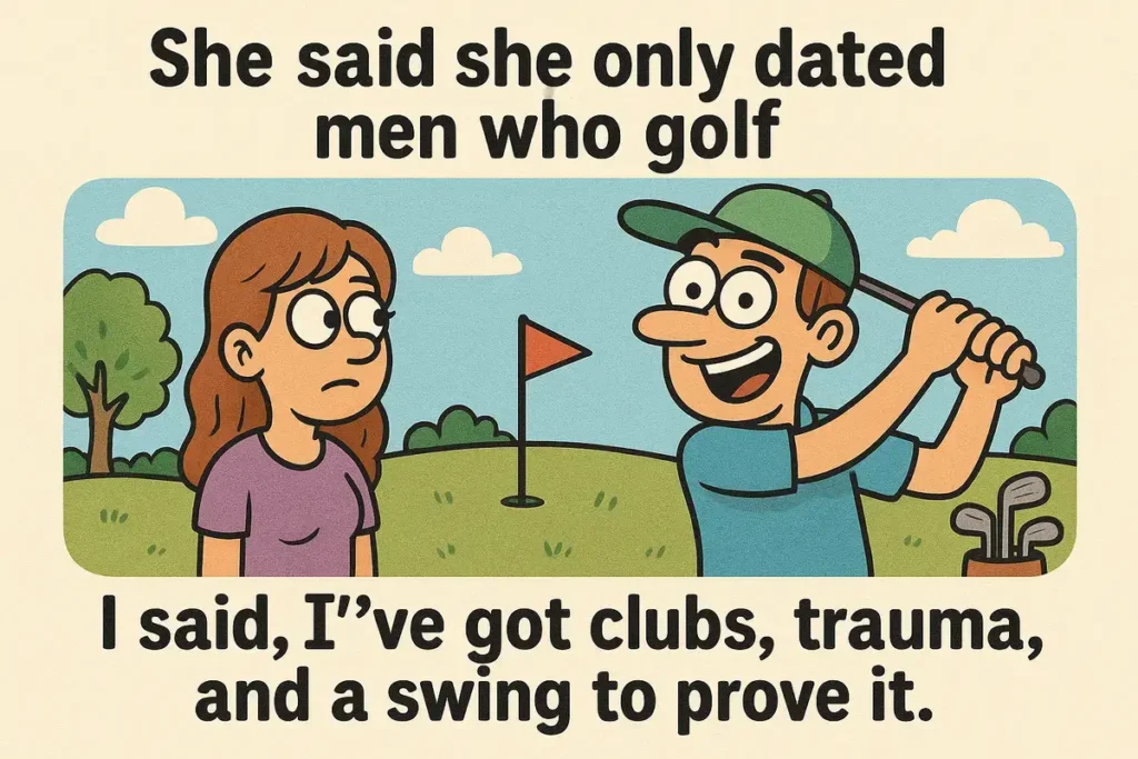 cartoon man with golf club making a joke – best funny golf jokes