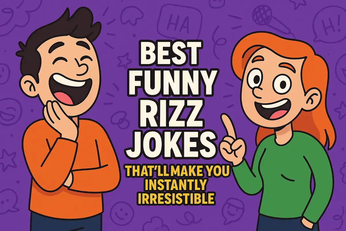 Funny cartoon of two characters laughing with text "Best Funny Rizz Jokes" – best funny rizz jokes