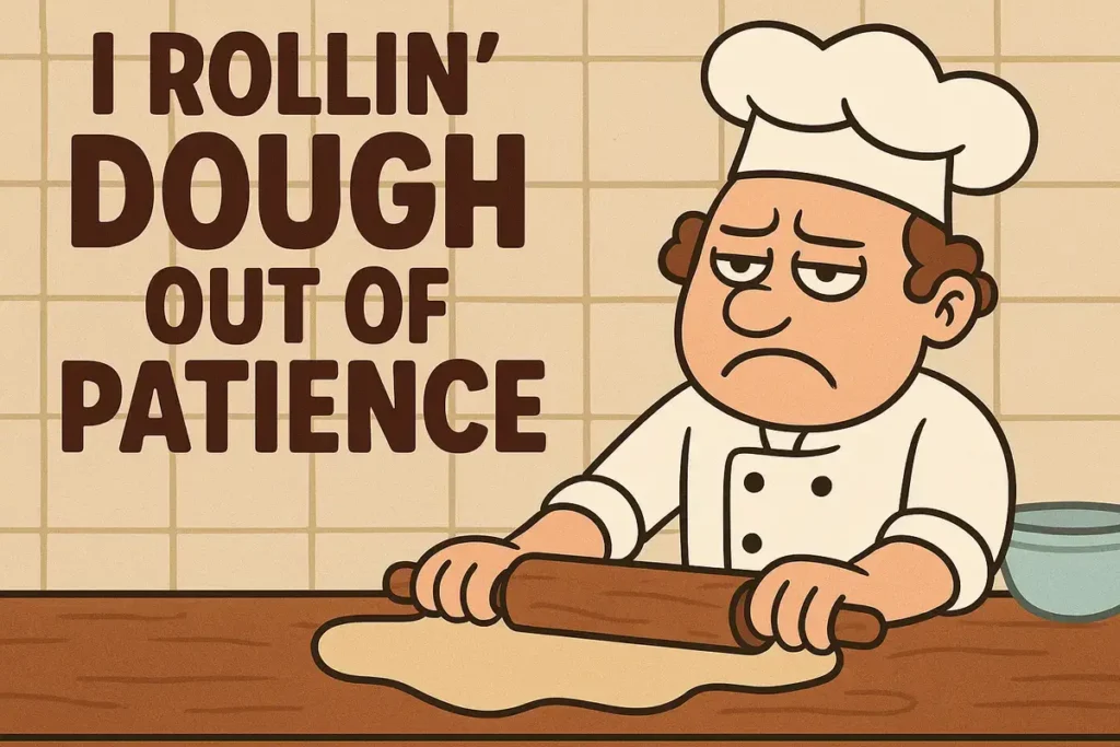cartoon chef rolling dough frustrated with cooking jokes pun