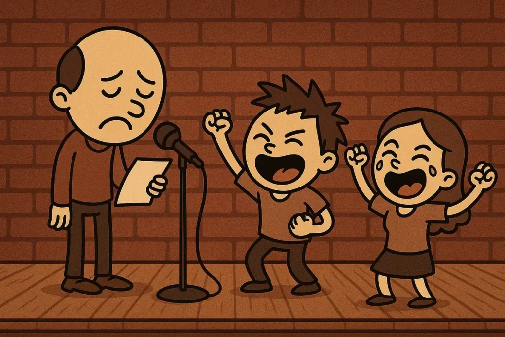 cartoon poet causes laughter riot on stage