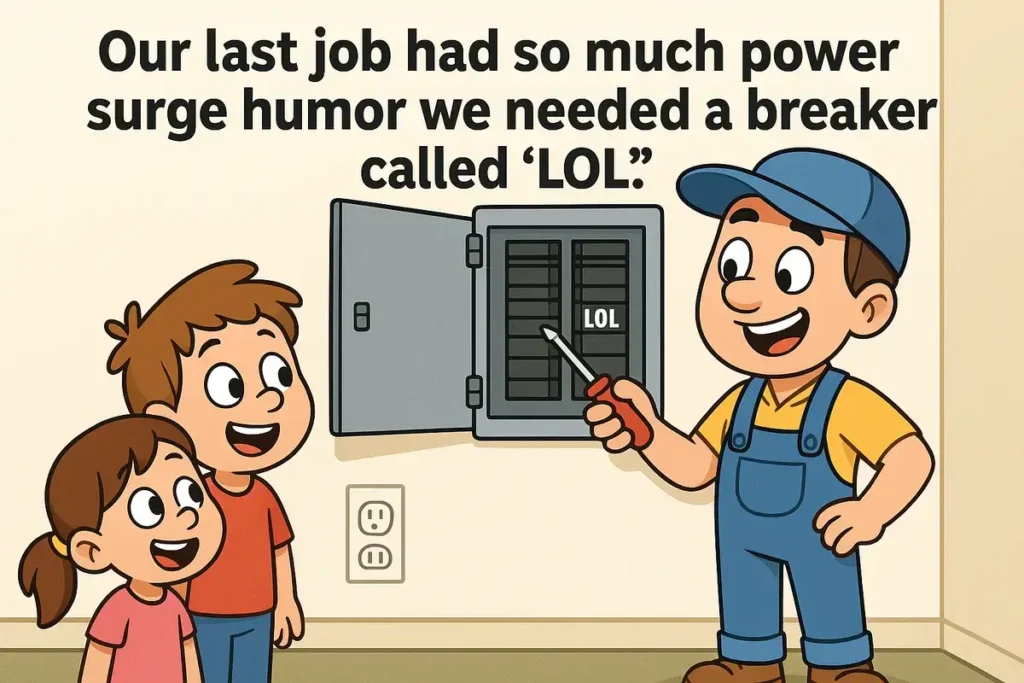 cartoon electrician jokes with kids and LOL breaker