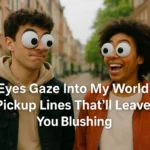Funny eyes gaze into my world pickup lines moment in cozy street scene
