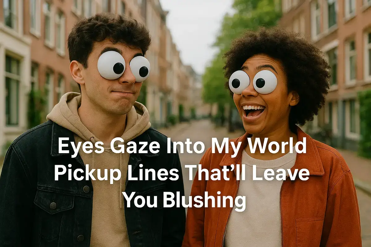Funny eyes gaze into my world pickup lines moment in cozy street scene