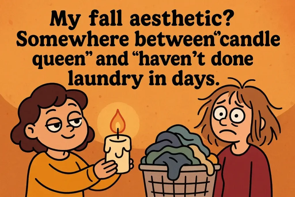 Fall aesthetic joke cartoon: candle queen vs laundry mess