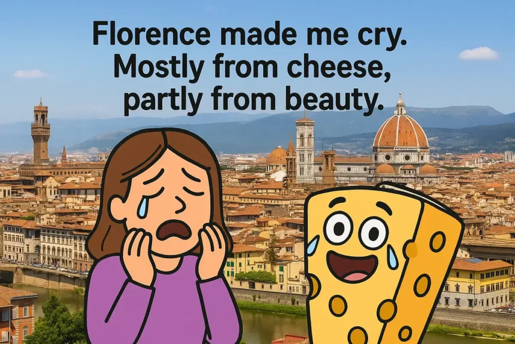 Cartoon crying woman and cheese in Florence – hilarious Italian jokes