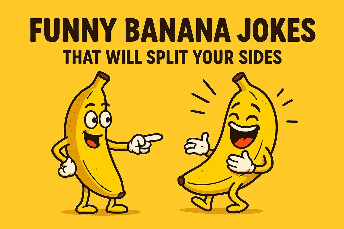 Funny banana jokes cartoon with two laughing bananas