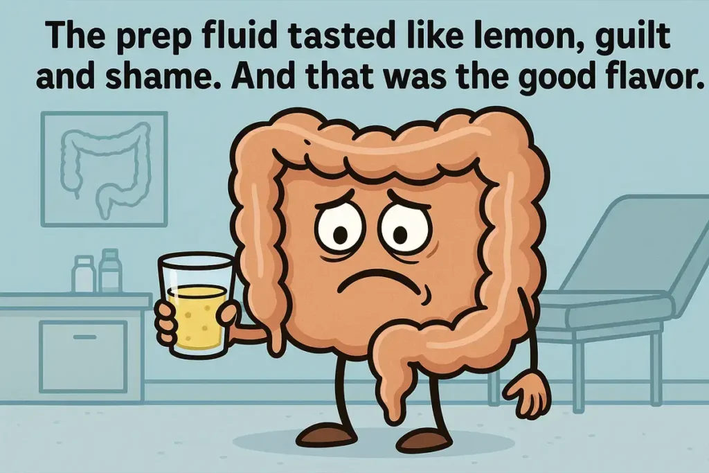 cartoon colon with lemon prep drink