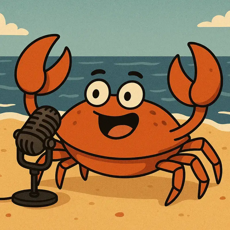 crab podcasting on beach