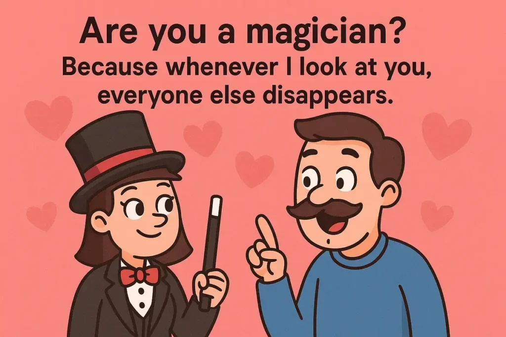 Cartoon dad delivers magician line with heart background