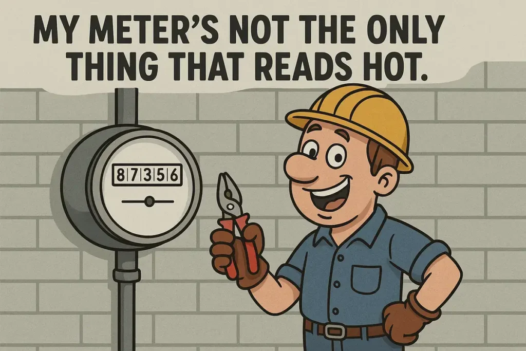 Funny cartoon electrician joke with meter
