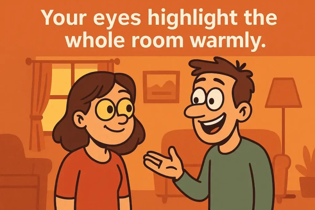 ultra cartoon couple in cozy room with funny pick up lines