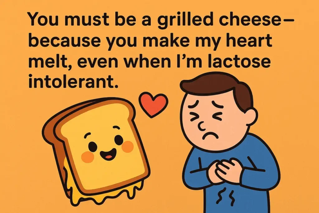Cartoon grilled cheese and man with heart melt reaction