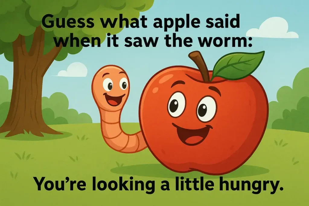 Cartoon apple and worm joke