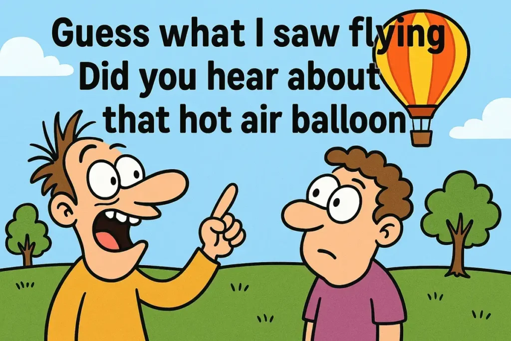 Funny cartoon with hot air balloon