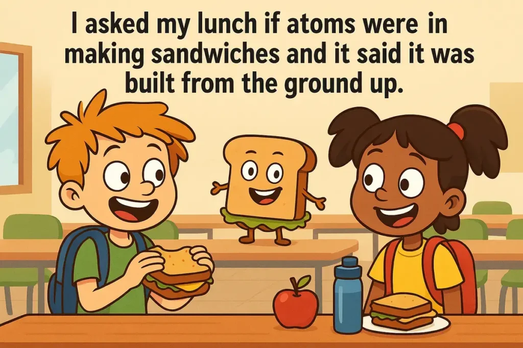 Funny cartoon kids with sandwich pun