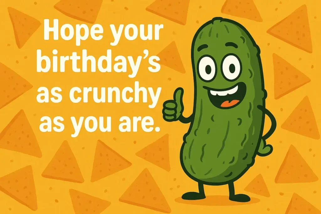 Funny pickle cartoon with birthday pun