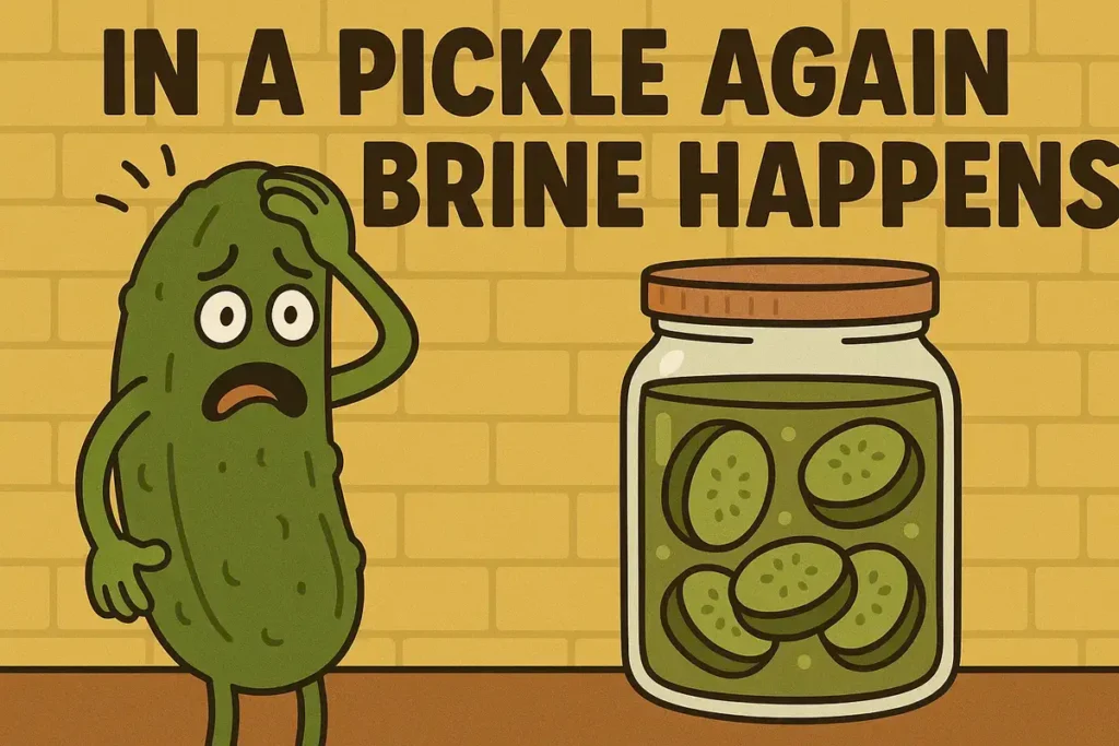 cartoon pickle in trouble with jar, hilarious pickle jokes scene
