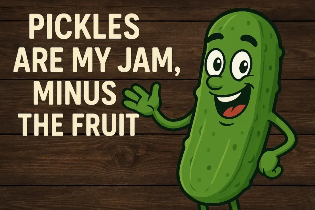 Funny cartoon pickle pun with text
