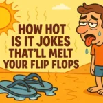 how hot is it jokes cartoon of melting flip flops in desert heat