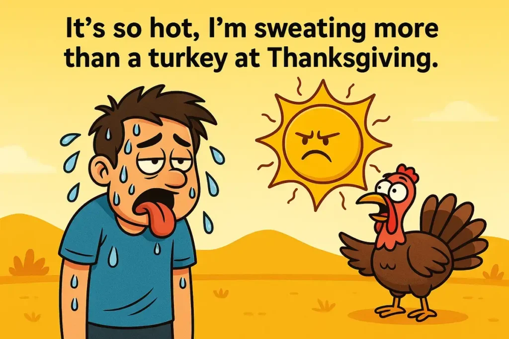 Funny cartoon of a man sweating and nervous turkey