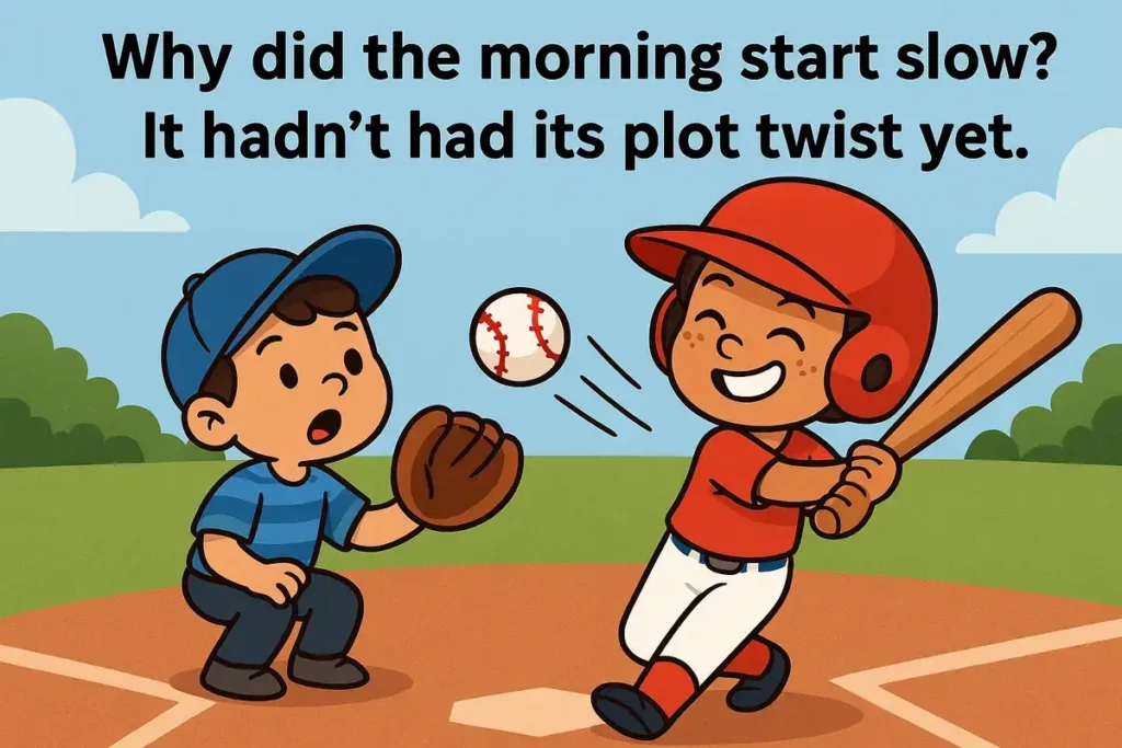 laughing good morning jokes with cartoon kids playing baseball