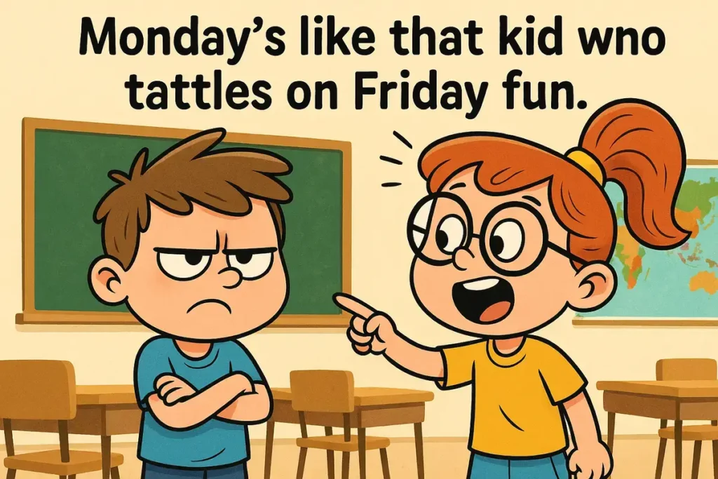 Monday tattles on Friday fun cartoon joke