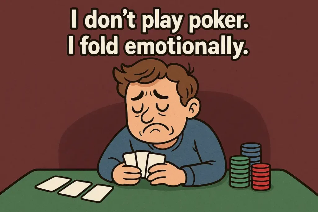 Sad cartoon man folding poker cards — best straight jokes no chaser