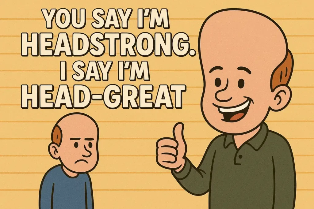 cartoon roast for people with big foreheads funny pun image