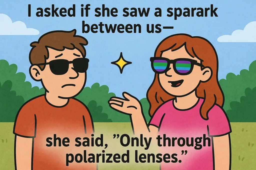 I asked if she saw a spark between us—she said, “Only through polarized lenses.” with hilarious optometry jokes
