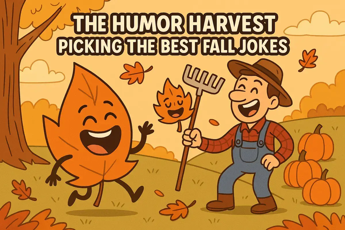 Cartoon fall scene for the humor harvest picking the best fall jokes