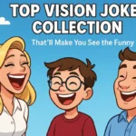 Top vision jokes collection cartoon image with laughing characters and funny vibe