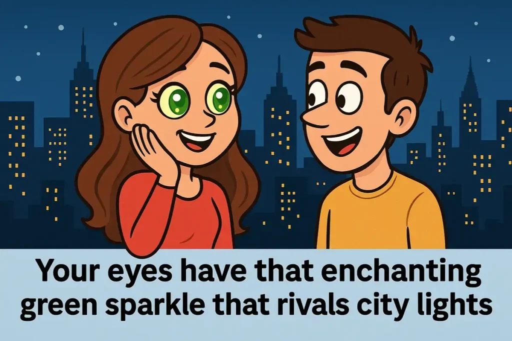 Your eyes have that enchanting green sparkle that rivals city lights.