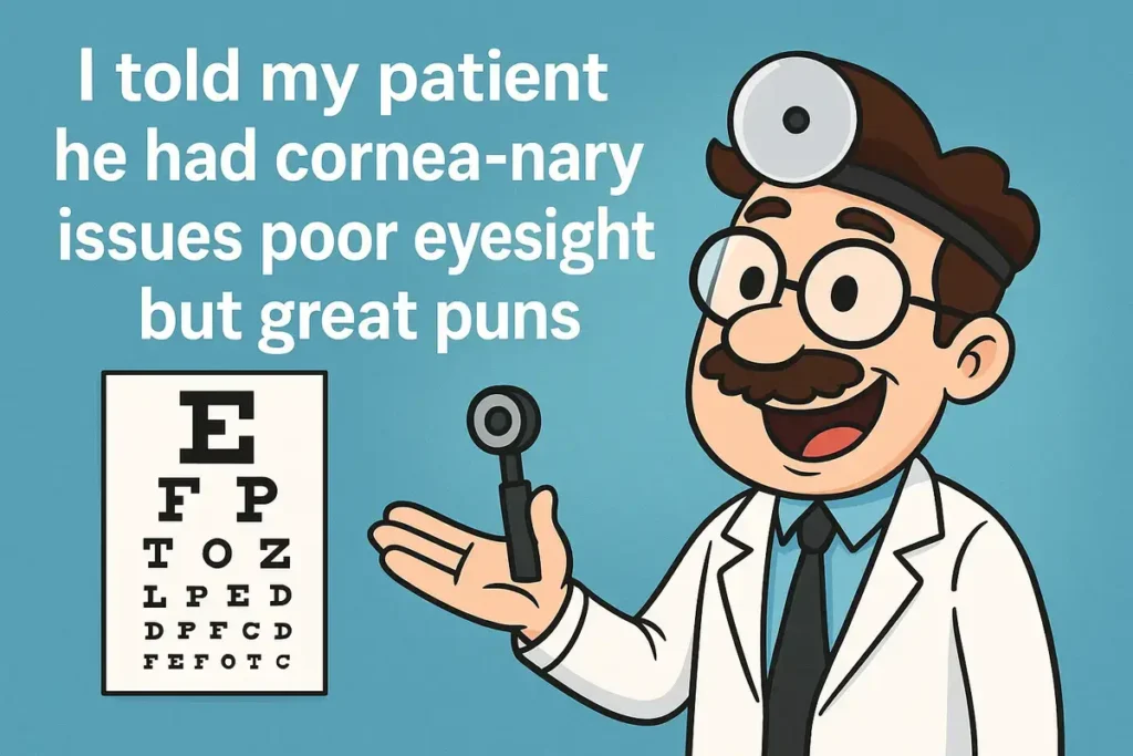 eye doctor making pun with text for best optometrist jokes