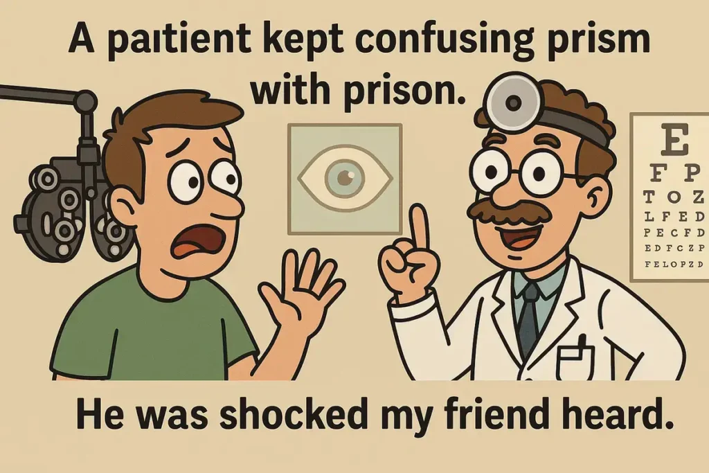 Best Optometrist Jokes cartoon about confusing prism with prison