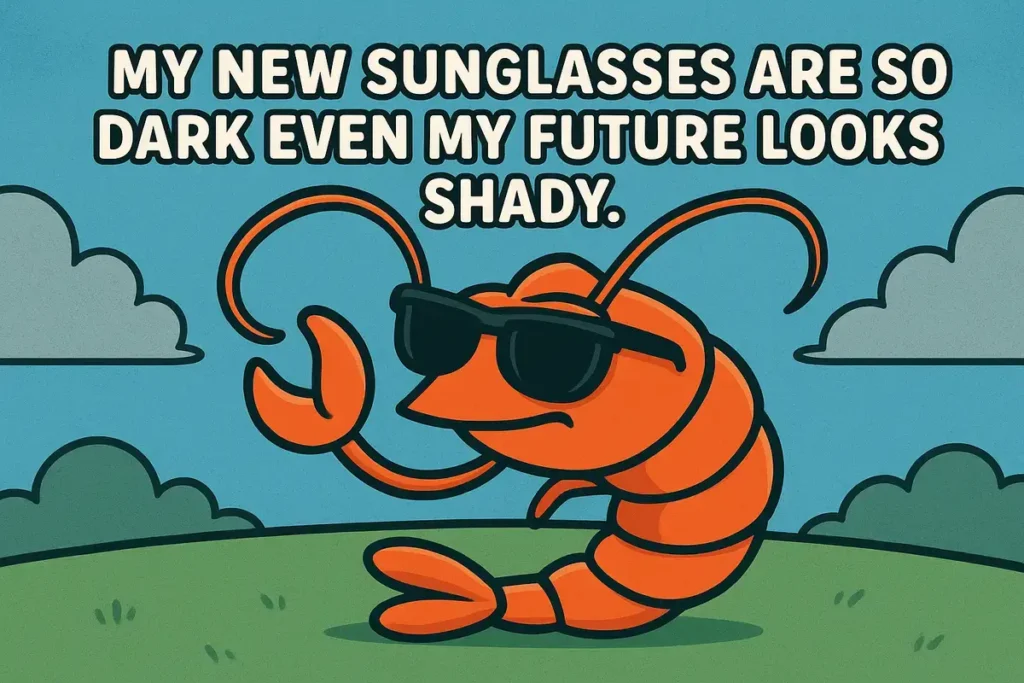 shrimp in sunglasses doing an eye roll squint joke