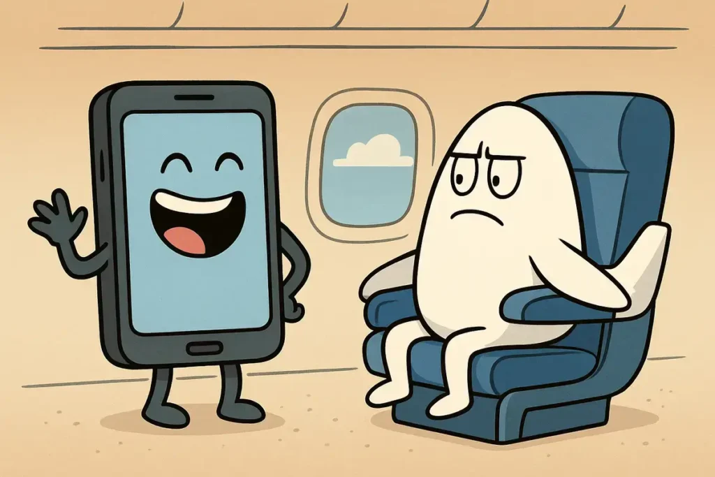 phone telling a joke to an airplane, perfect for national tell me joke humor.