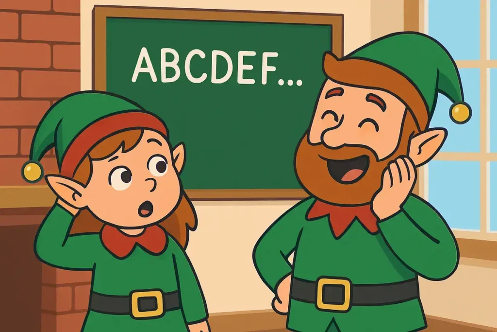 elves in classroom scene for funny dad, son, daughter jokes