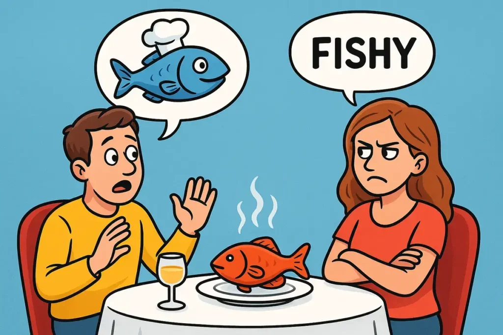 couple at dinner with fish on plate