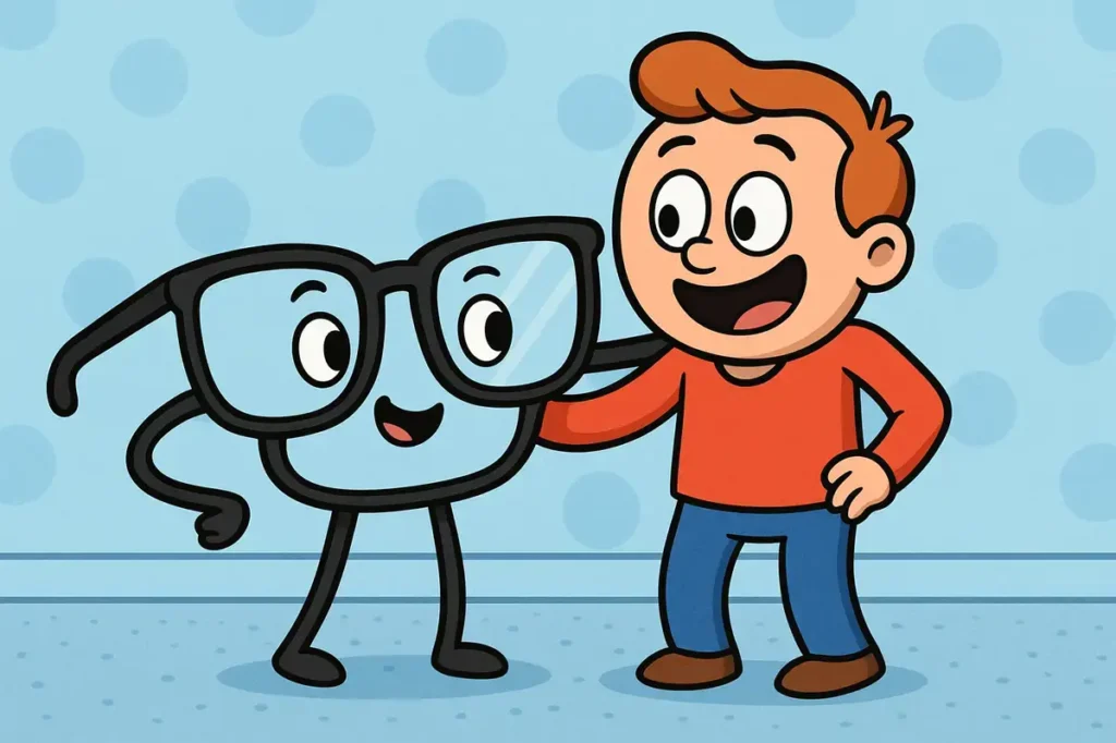 funny glasses puns illustration with anthropomorphic spectacles and happy person