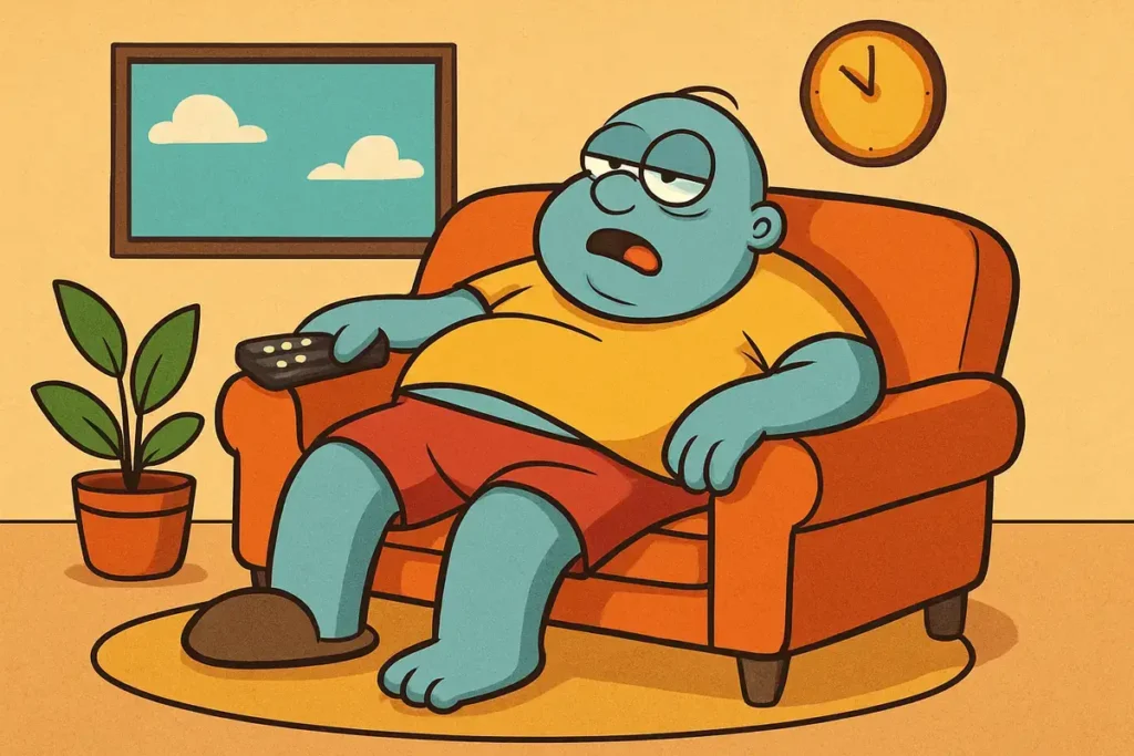 graphic of funny lazy character resting on couch