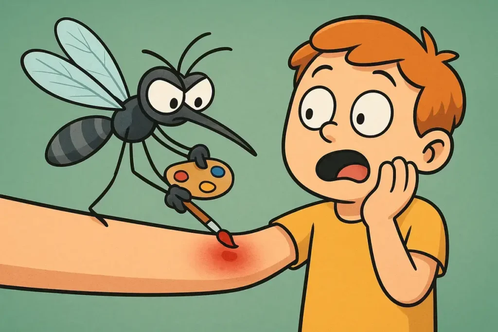 mosquito painting a bite on a kid’s arm