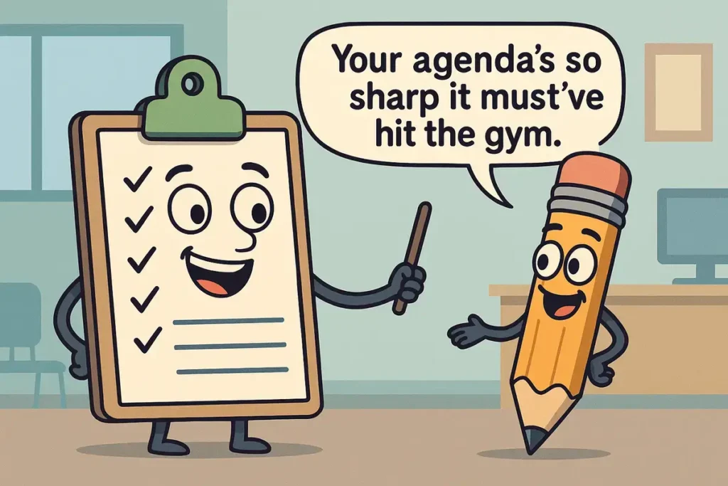 clipboard and pencil cracking funny office work jokes