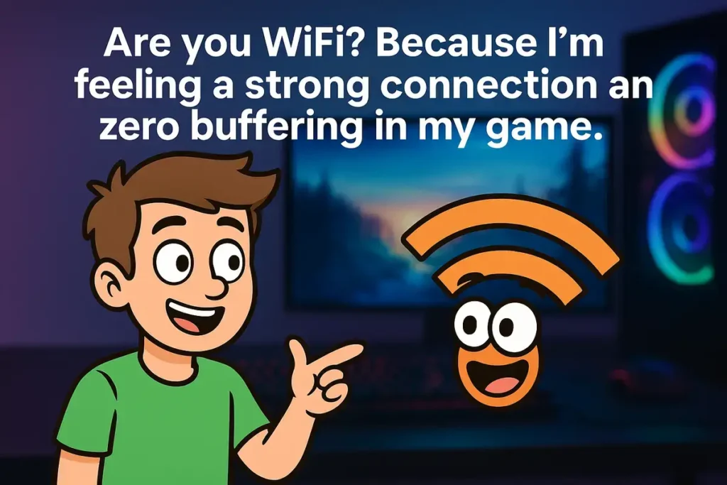 WiFi pickup line with gaming theme and funny rizz jokes.