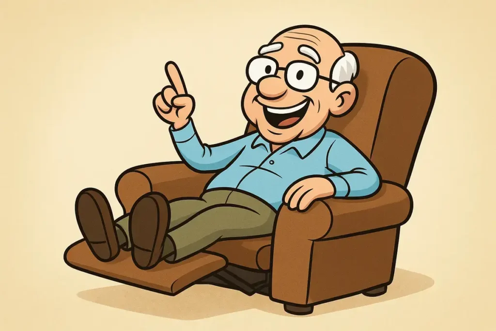 old man relaxing in recliner chair with a smile