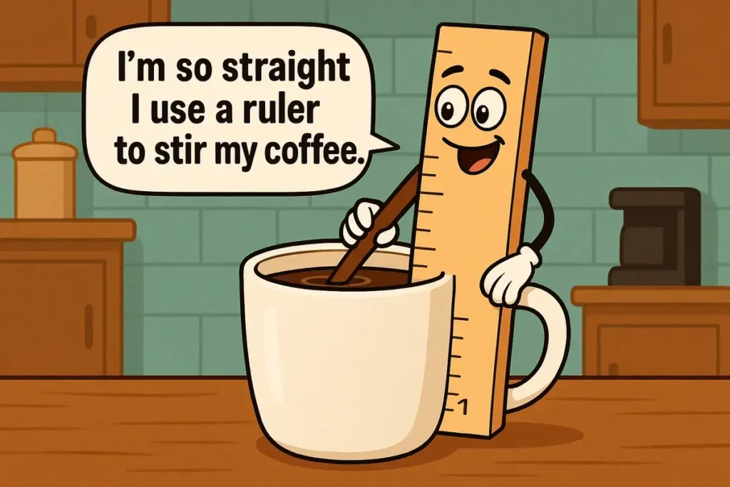 ruler stirring coffee as part of funny straight jokes