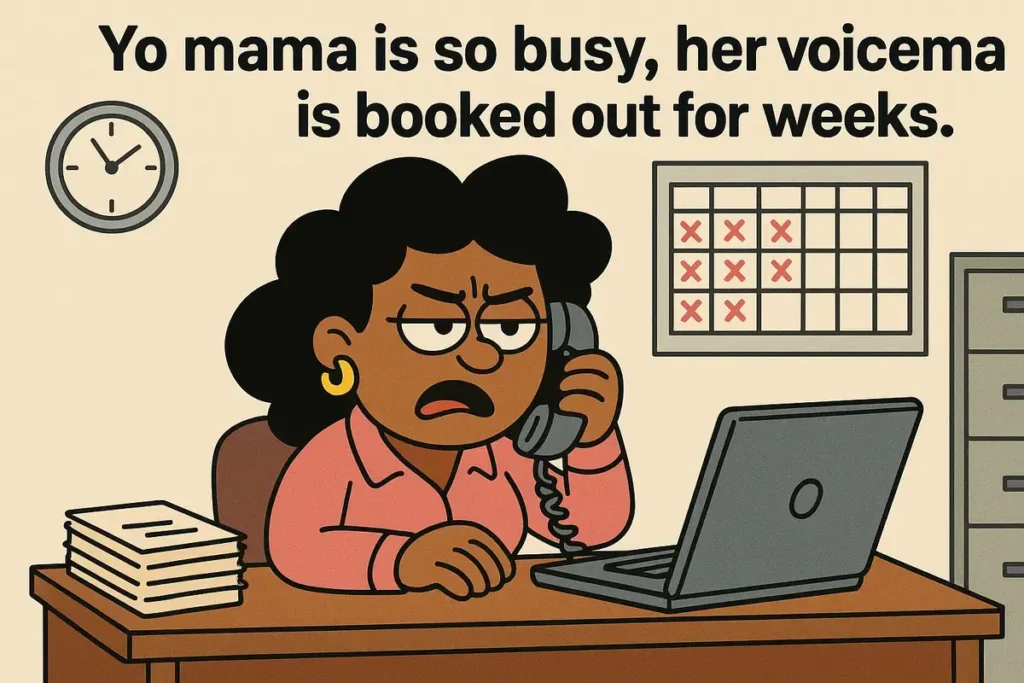 mom at desk with text joke